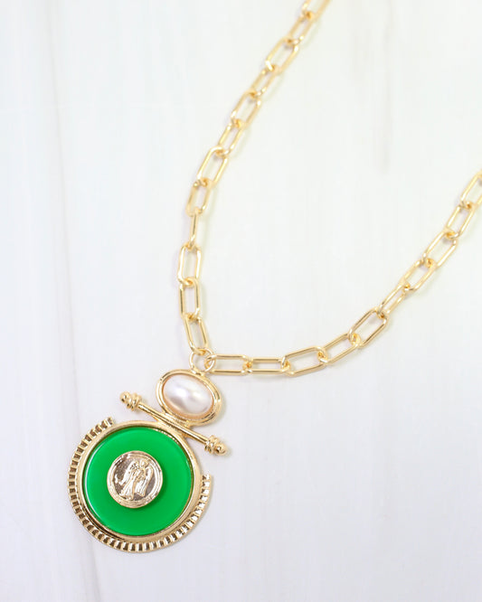 Moru Circle Pendant Necklace Green