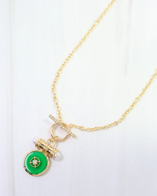 Kurri Circle Drop Necklace Green