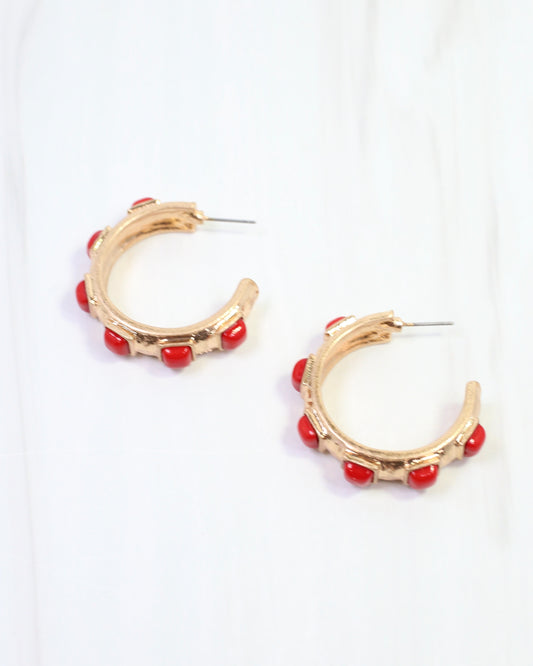 Allie Hammered Gold Earring Red