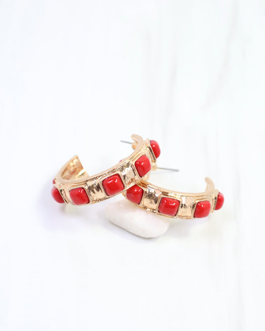 Allie Hammered Gold Earring Red