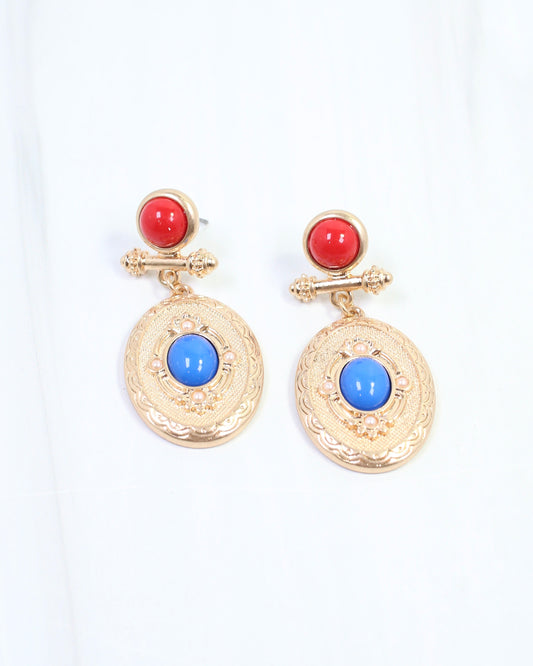 Beyan Oval Drop Earring Blue Red