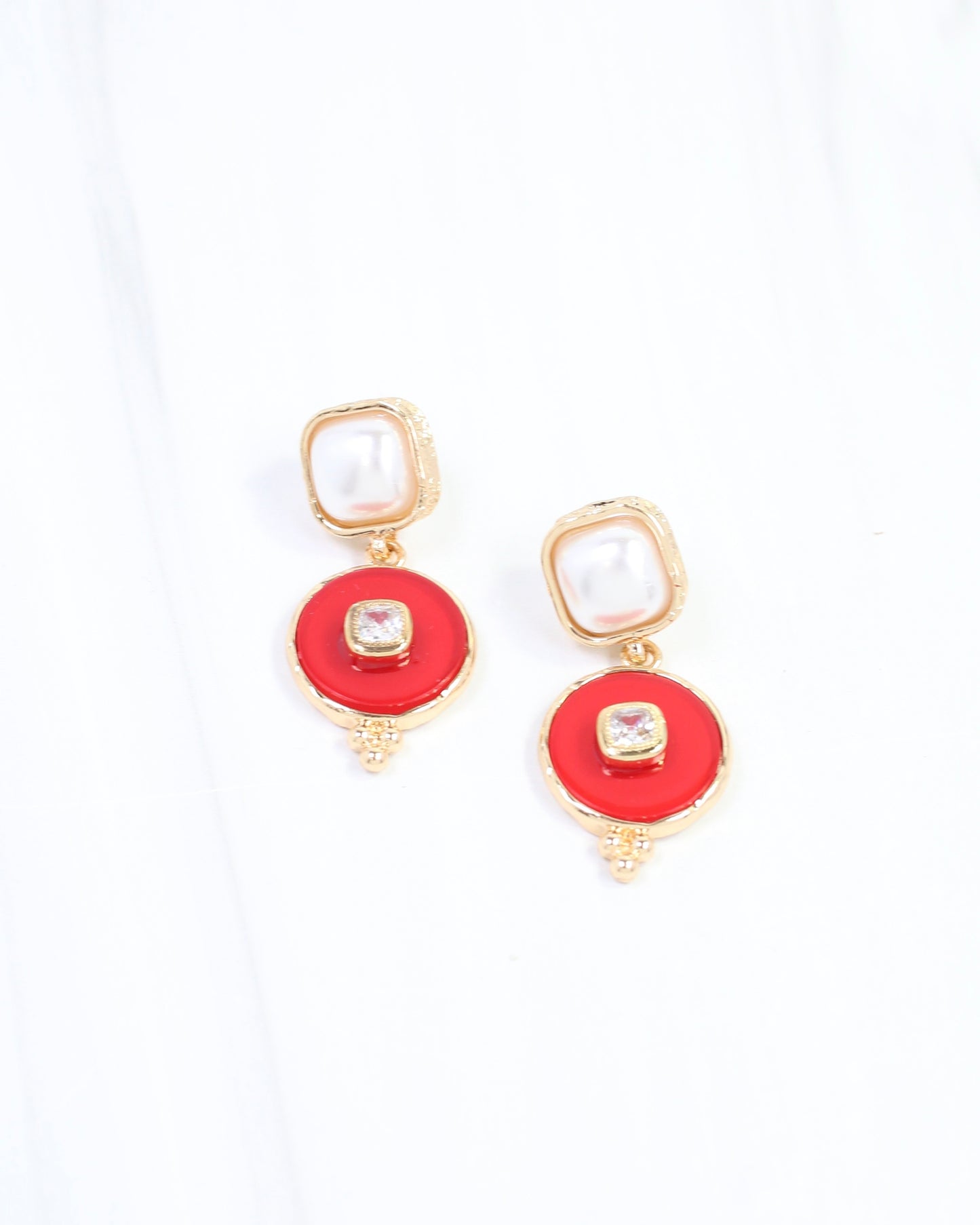 Lismore Pearl Circle Drop Earring Red