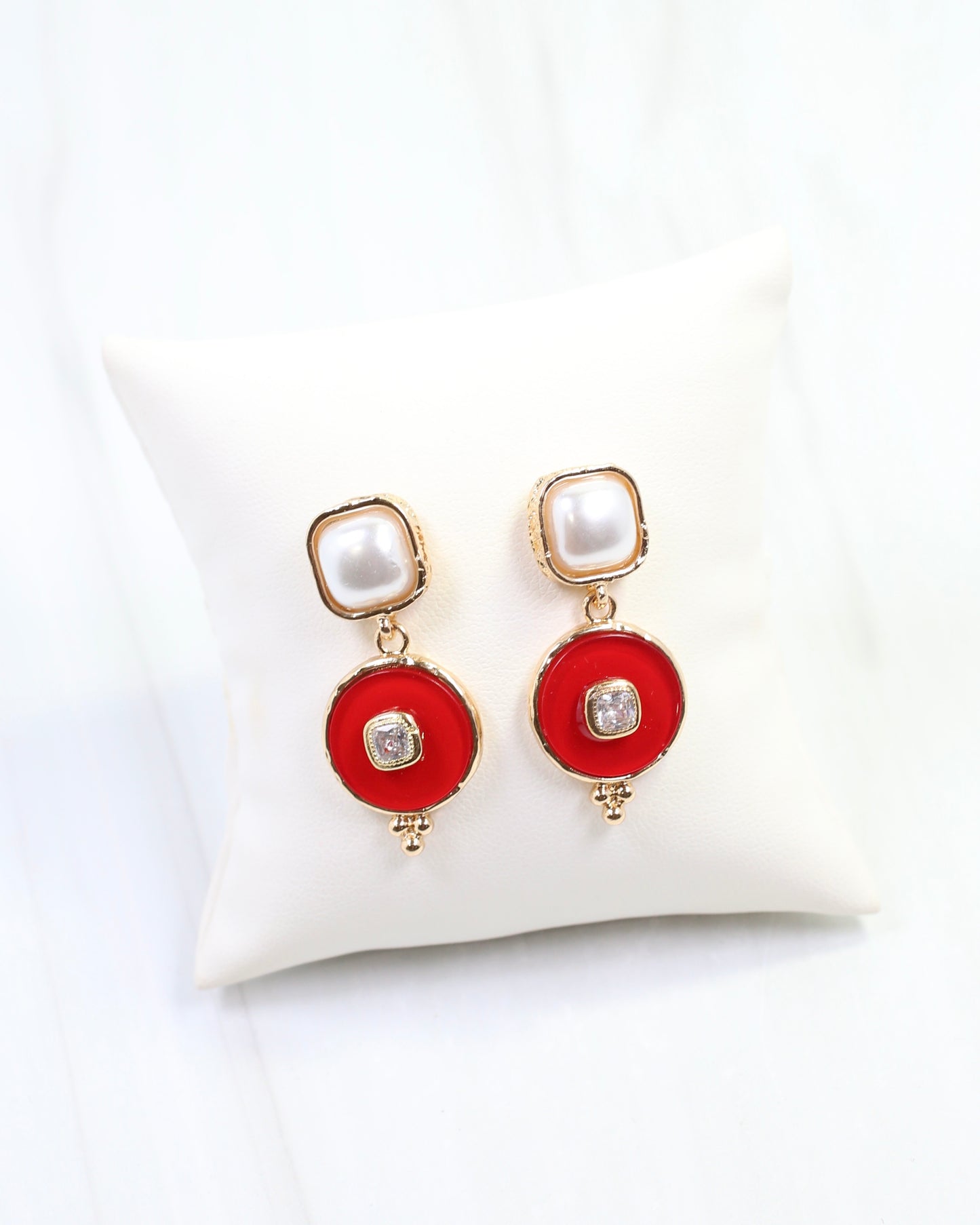 Lismore Pearl Circle Drop Earring Red