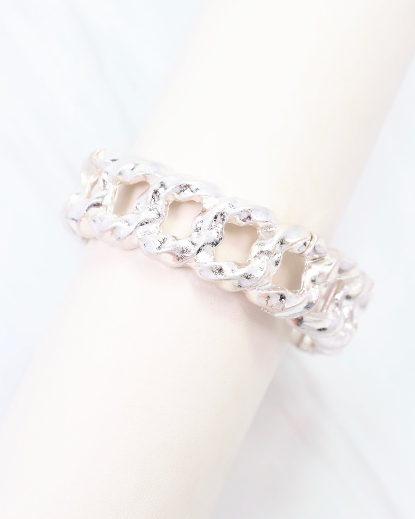 Poesy Link Metal Stretch Bracelet Worn Silver