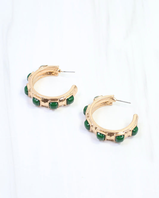Allie Hammered Gold Earring Green