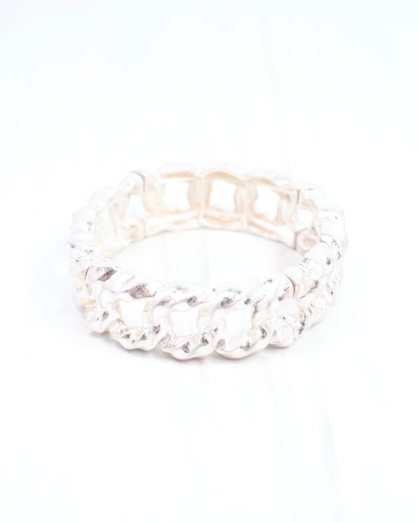 Poesy Link Metal Stretch Bracelet Worn Silver