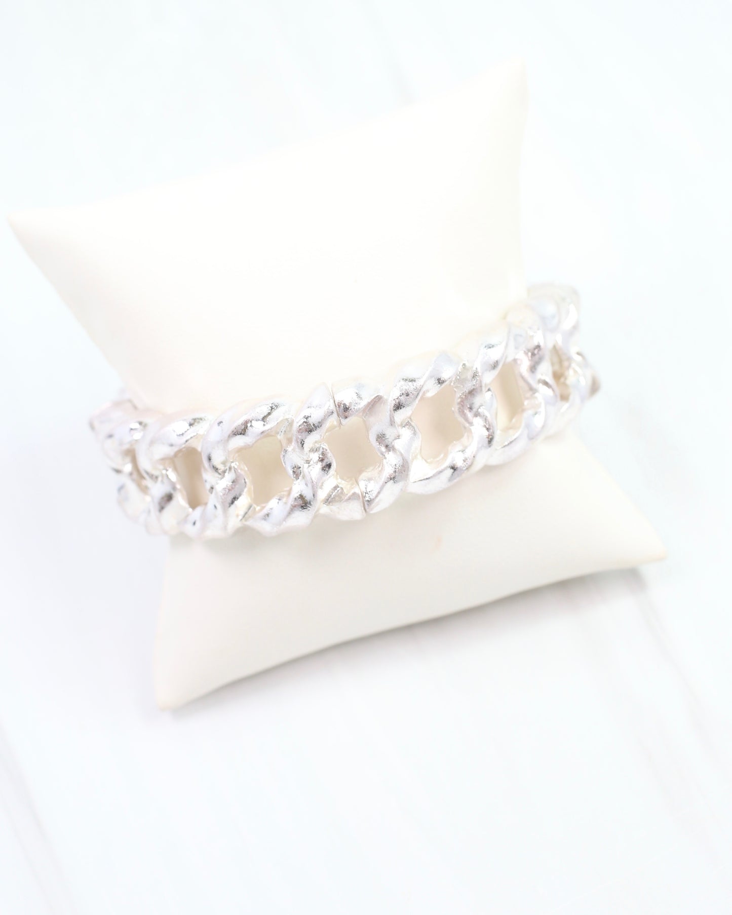 Poesy Link Metal Stretch Bracelet Worn Silver