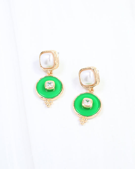 Lismore Pearl Circle Drop Earring Green