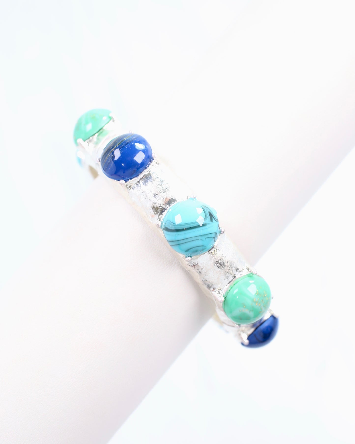 Angellique Stone Stretch Bracelet Worn Silver