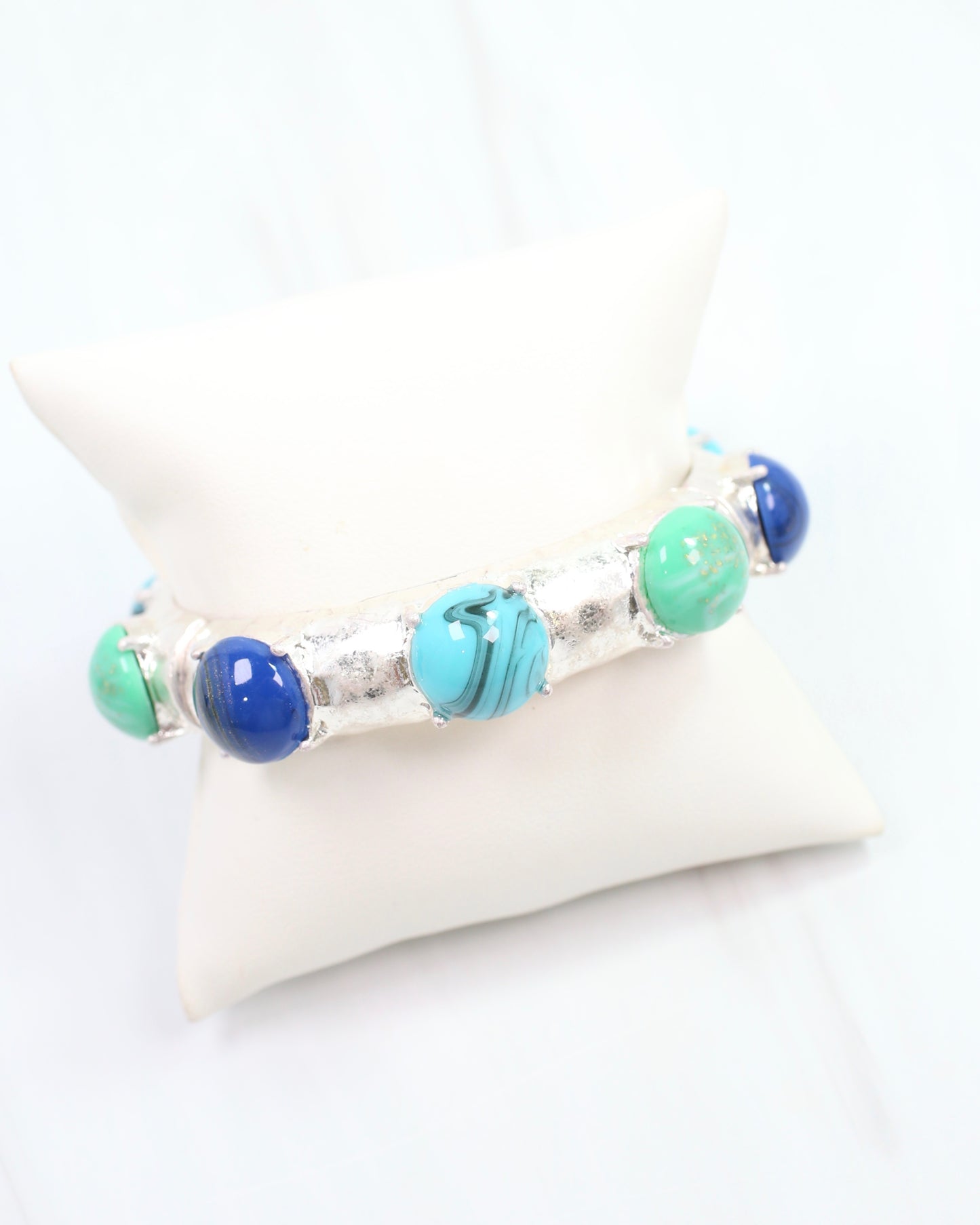 Angellique Stone Stretch Bracelet Worn Silver