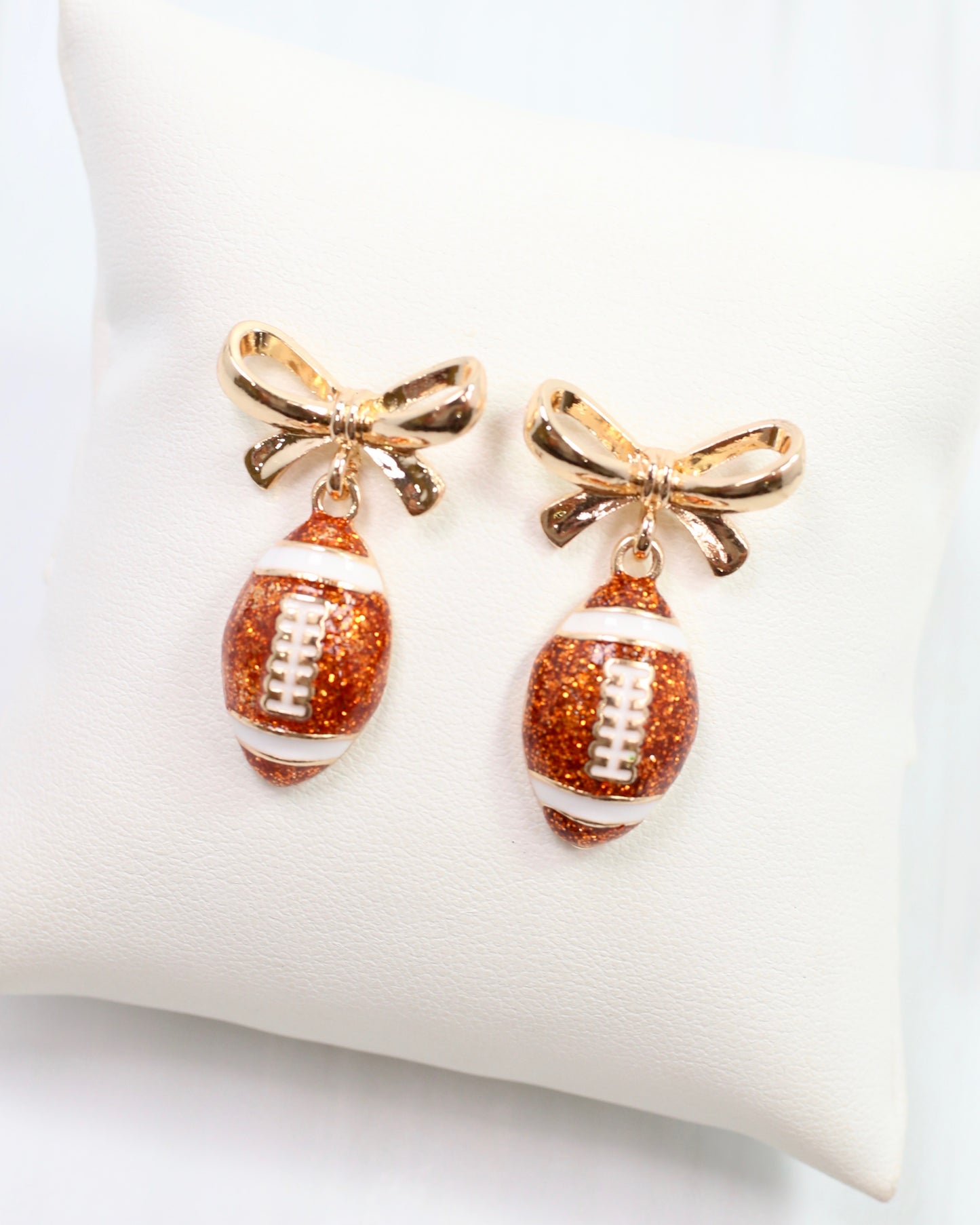 Sporty Bow Football Earring Gold