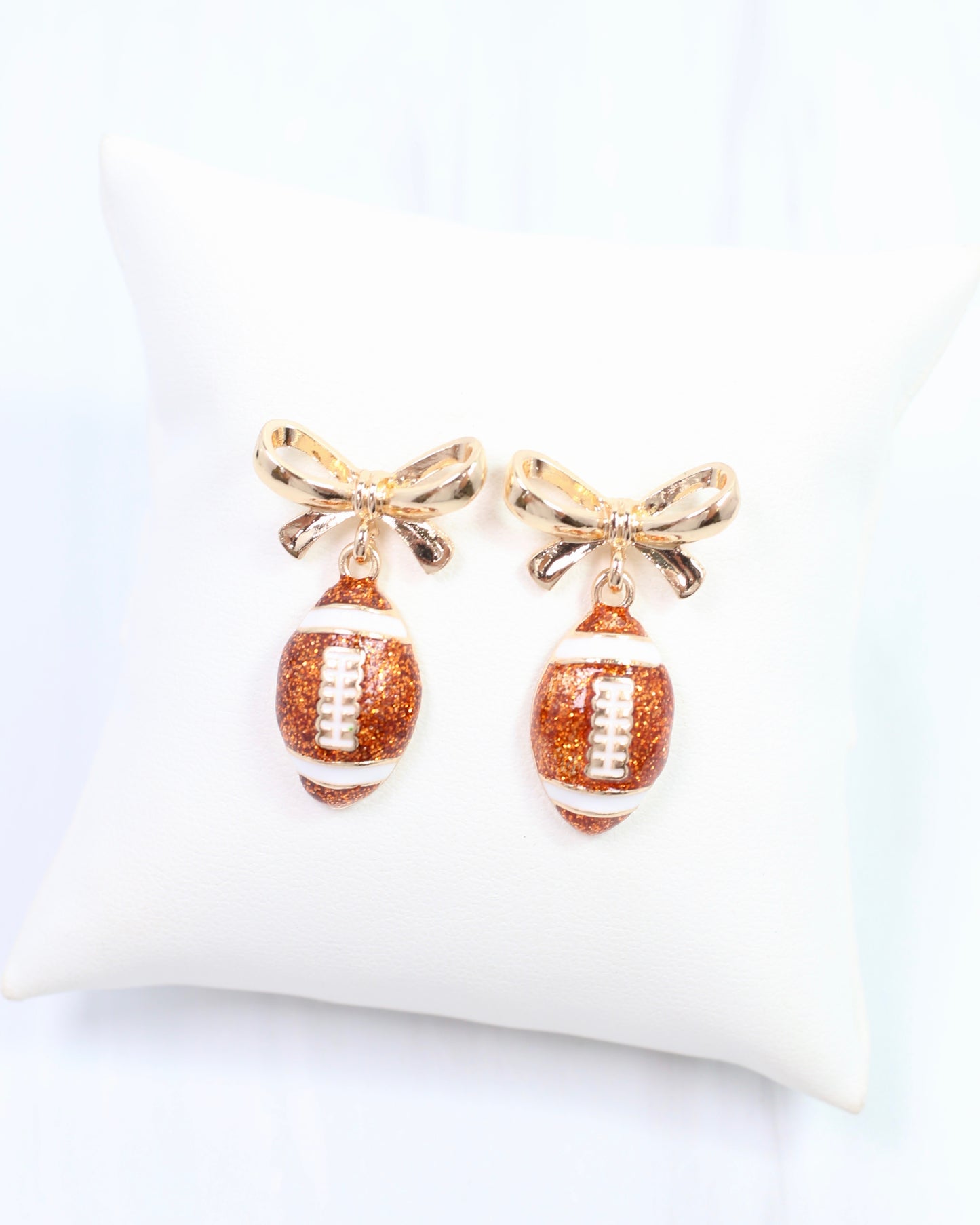 Sporty Bow Football Earring Gold
