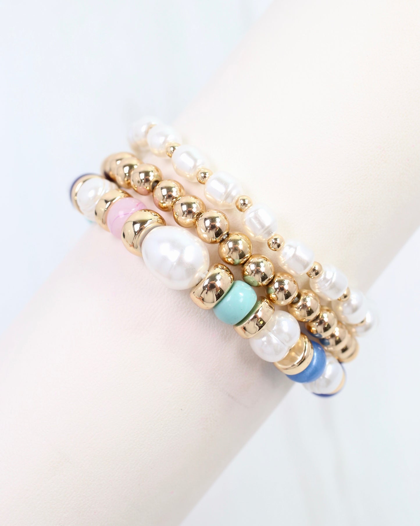 Bowie Bead and Pearl Stretch Bracelet Set Multi