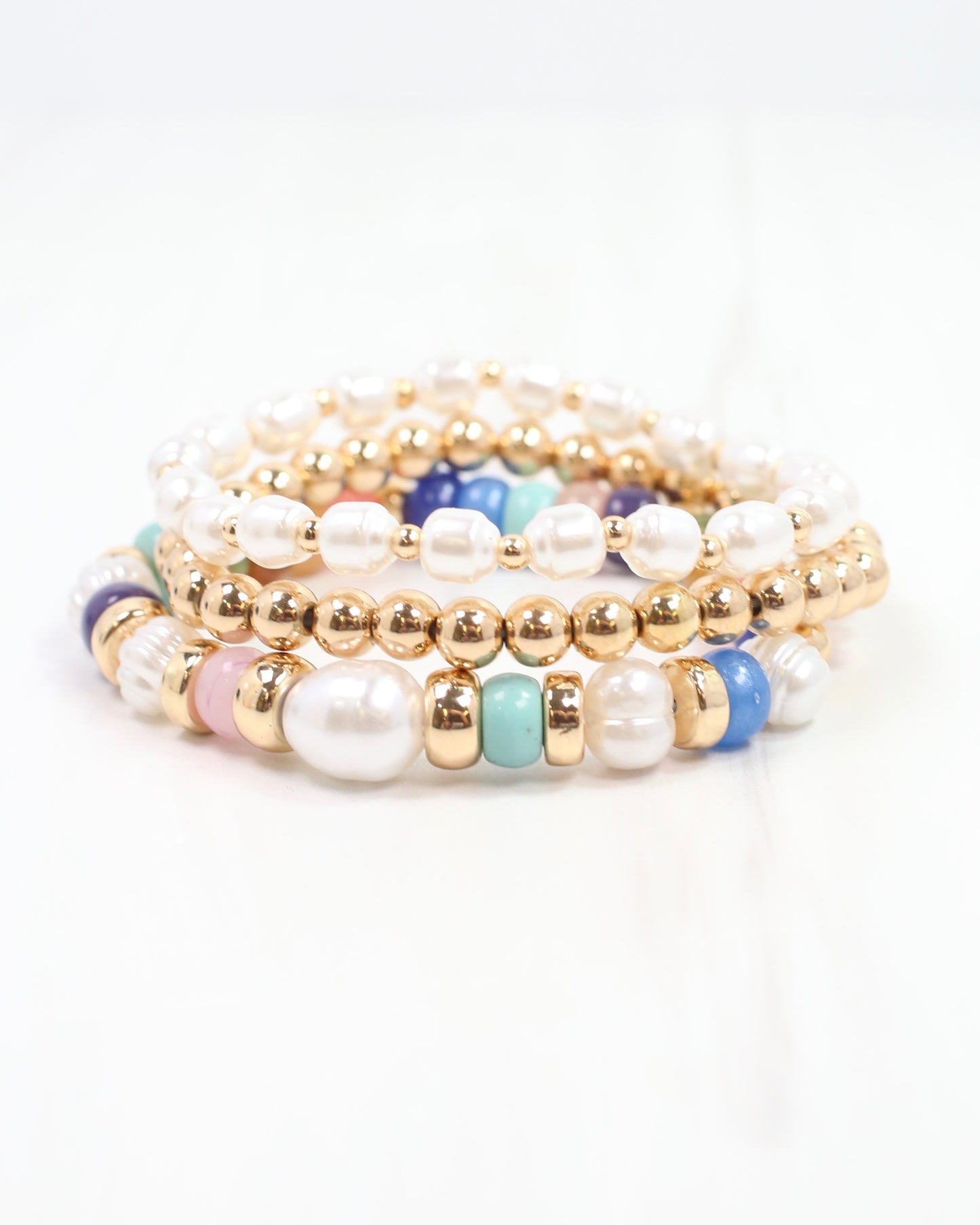 Bowie Bead and Pearl Stretch Bracelet Set Multi