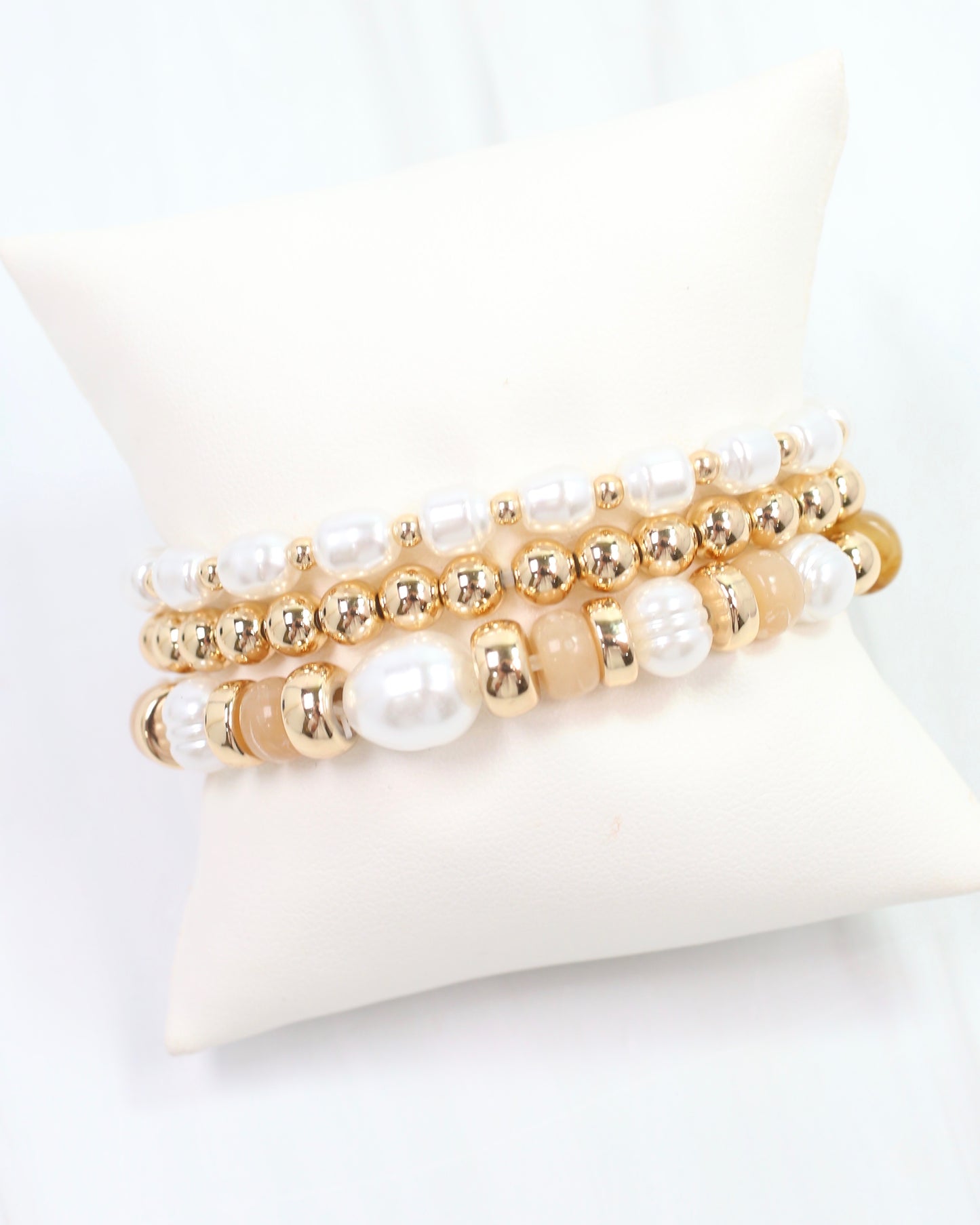 Bowie Bead and Pearl Stretch Bracelet Set Brown
