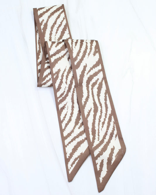 Zara Zebra Print Skinny Scarf Brown
