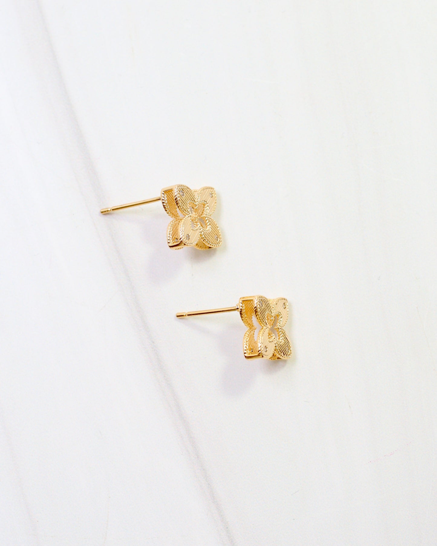 Elaina Open Textured Clover Stud Worn Gold
