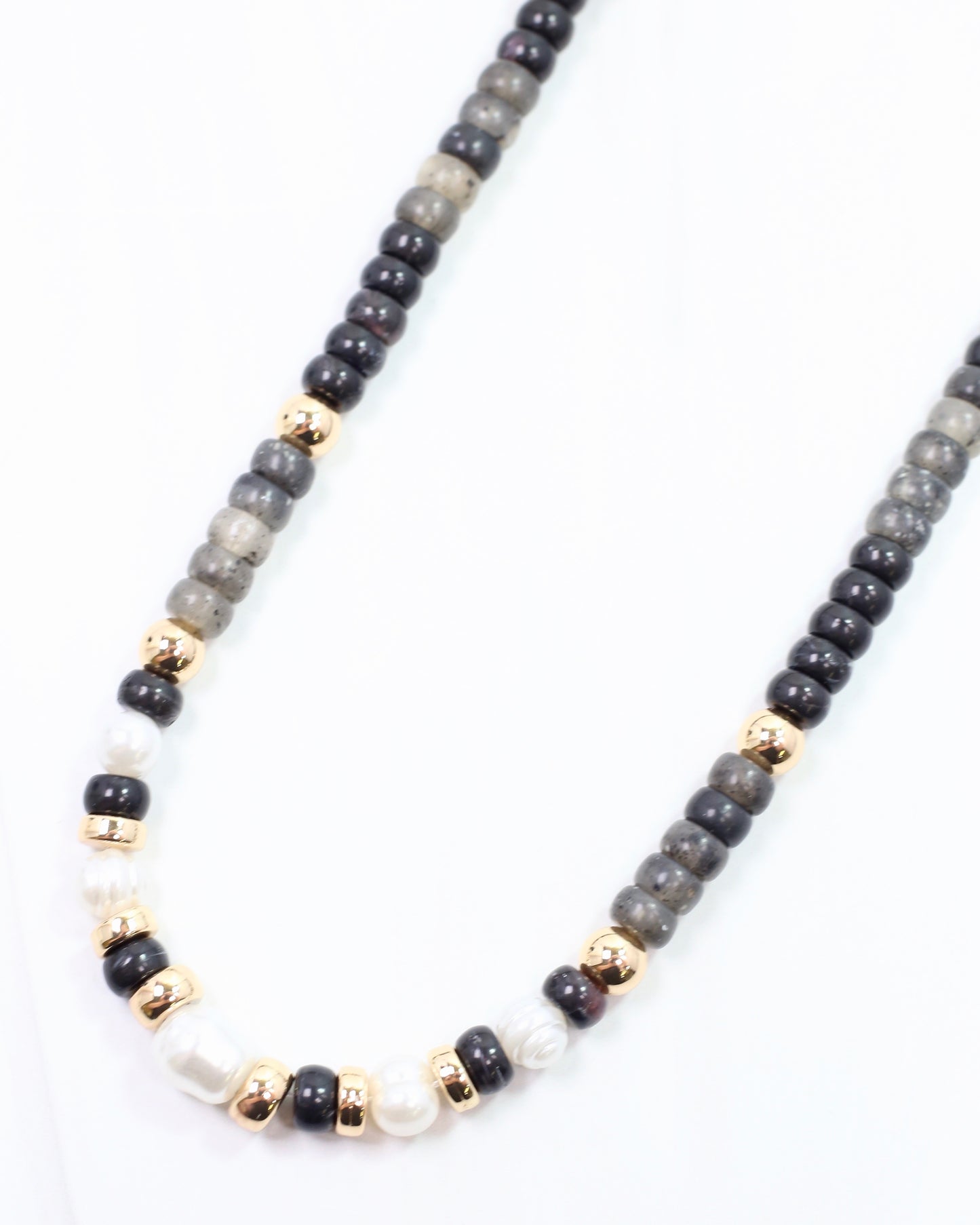 Bowie Bead and Pearl Necklace Black
