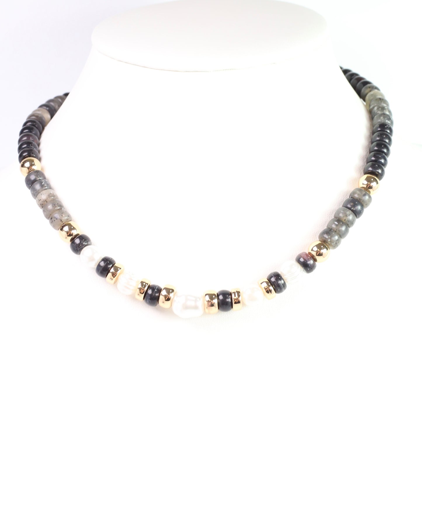Bowie Bead and Pearl Necklace Black