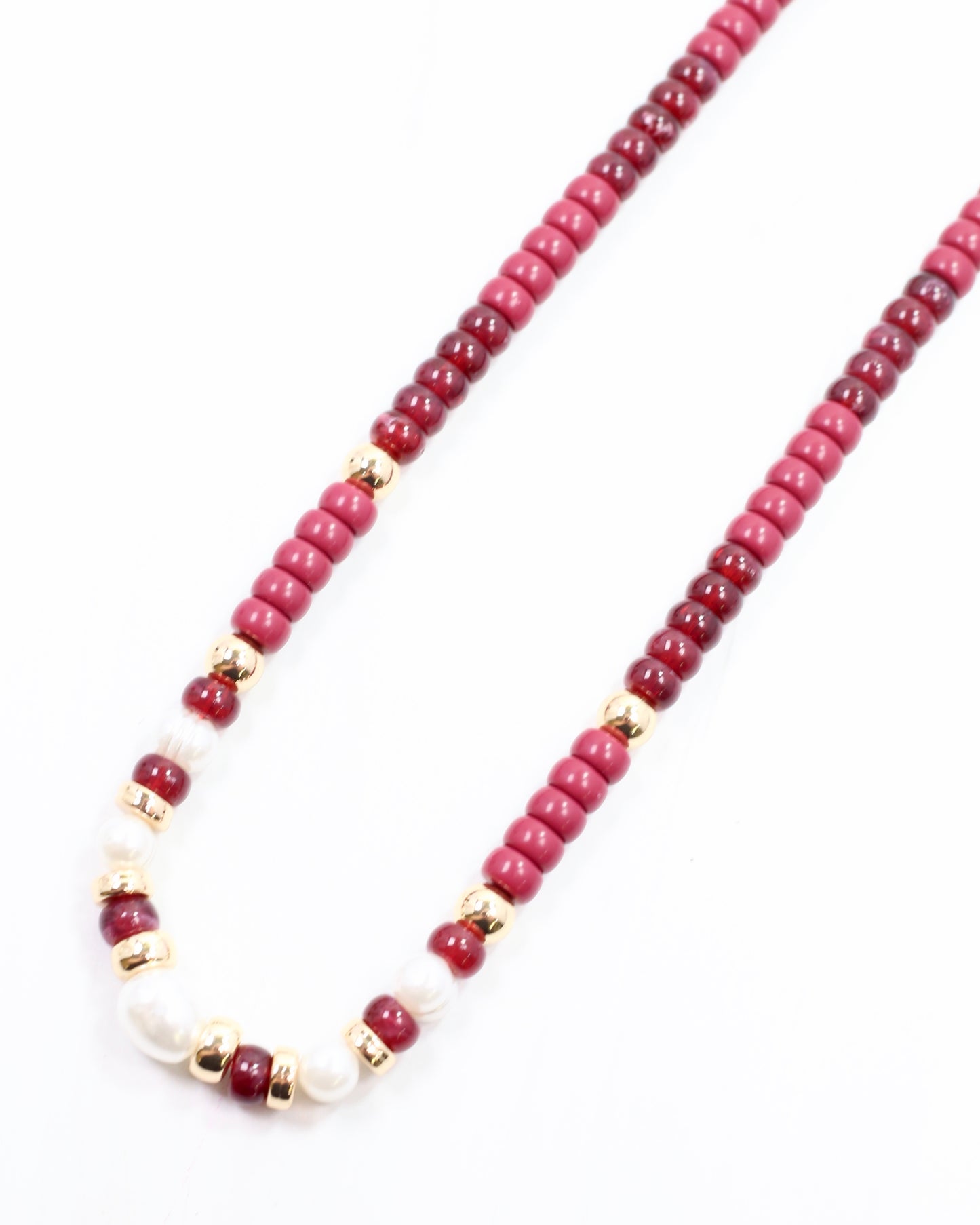 Bowie Bead and Pearl Necklace Burgundy