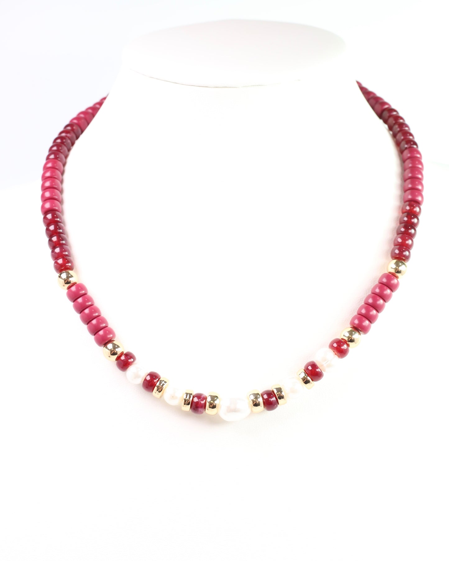 Bowie Bead and Pearl Necklace Burgundy