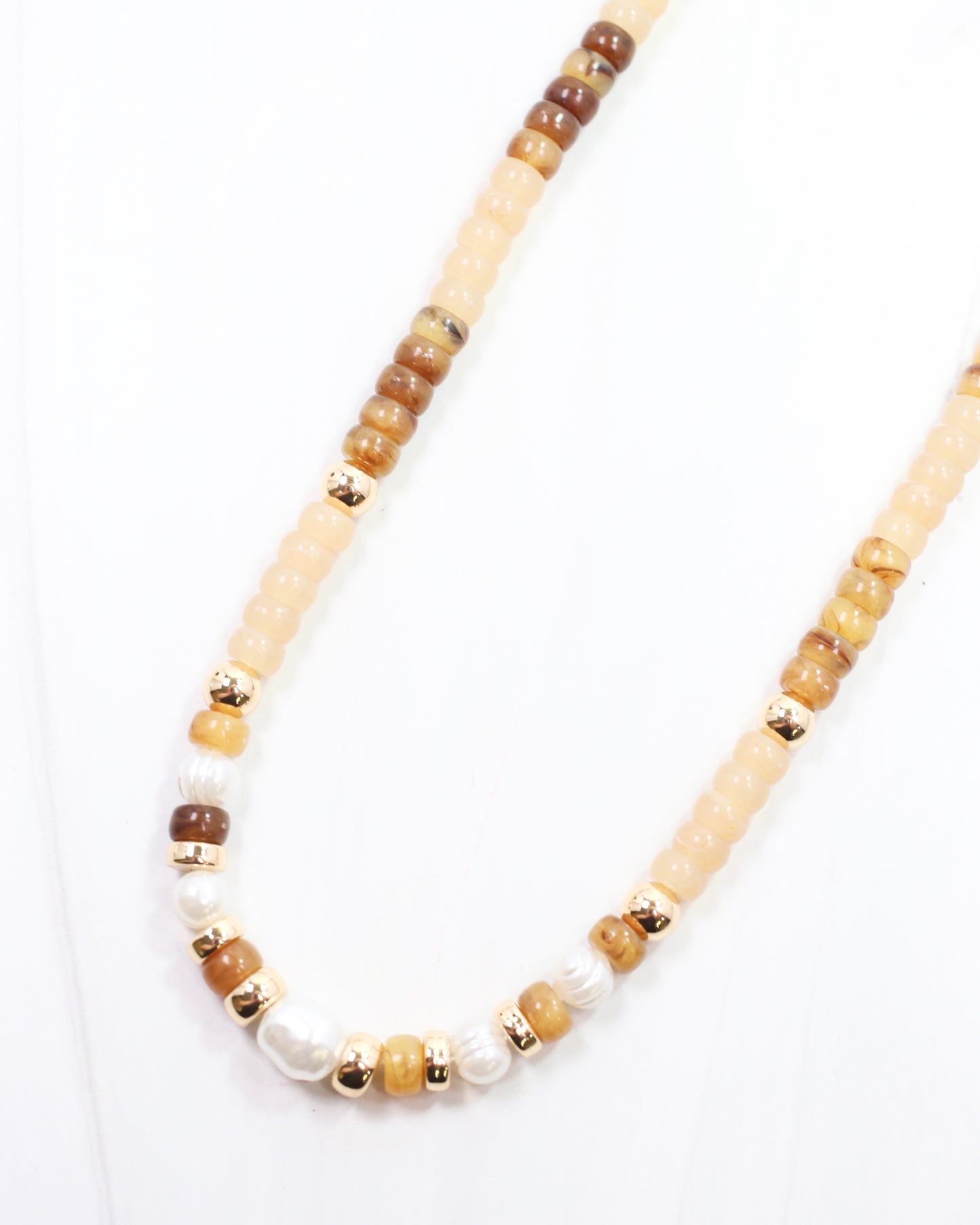 Bowie Bead and Pearl Necklace Brown