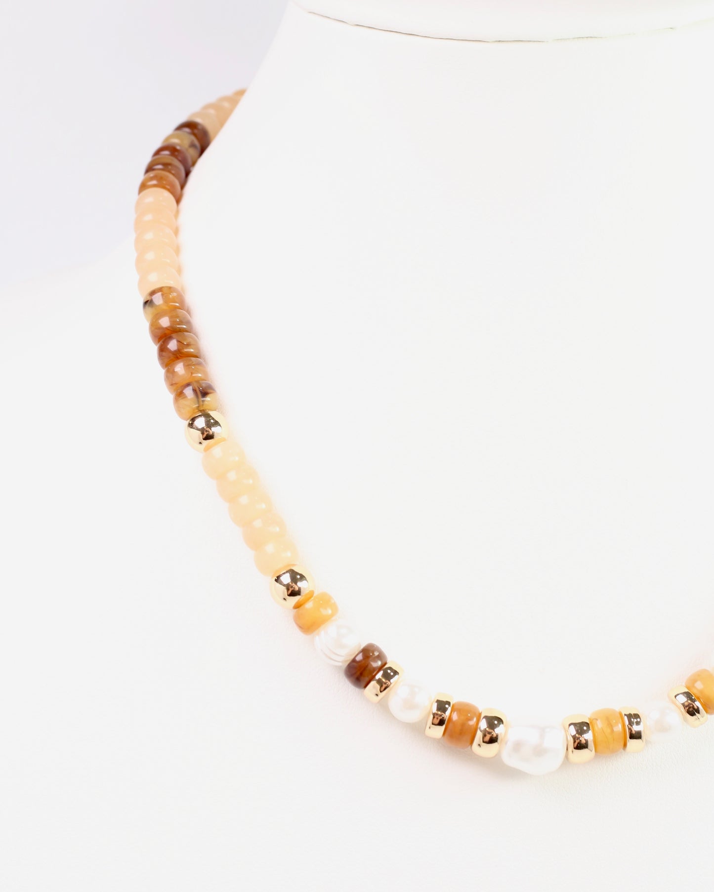 Bowie Bead and Pearl Necklace Brown