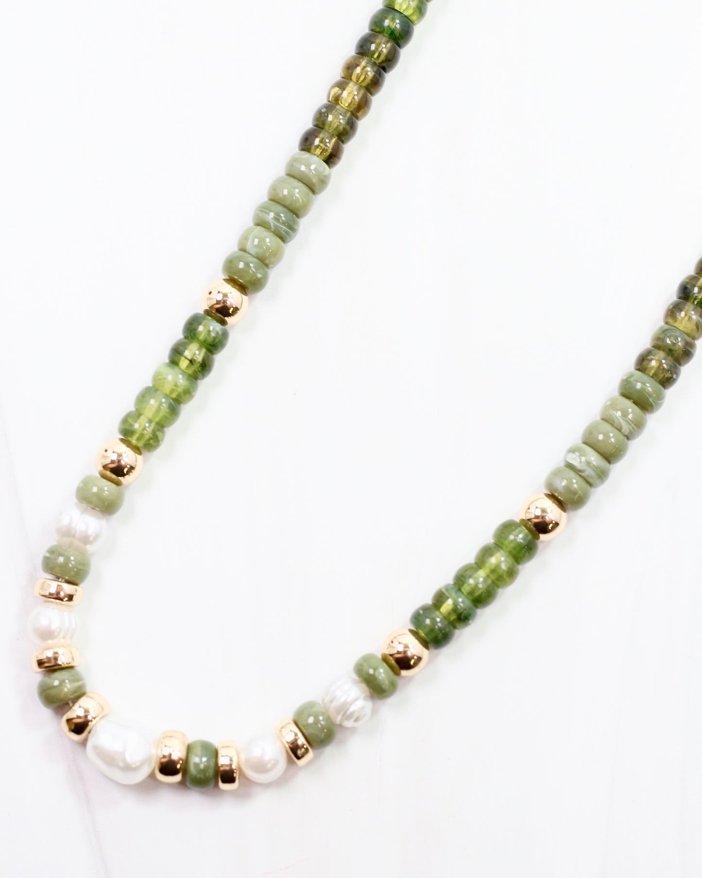 Bowie Bead and Pearl Necklace Olive