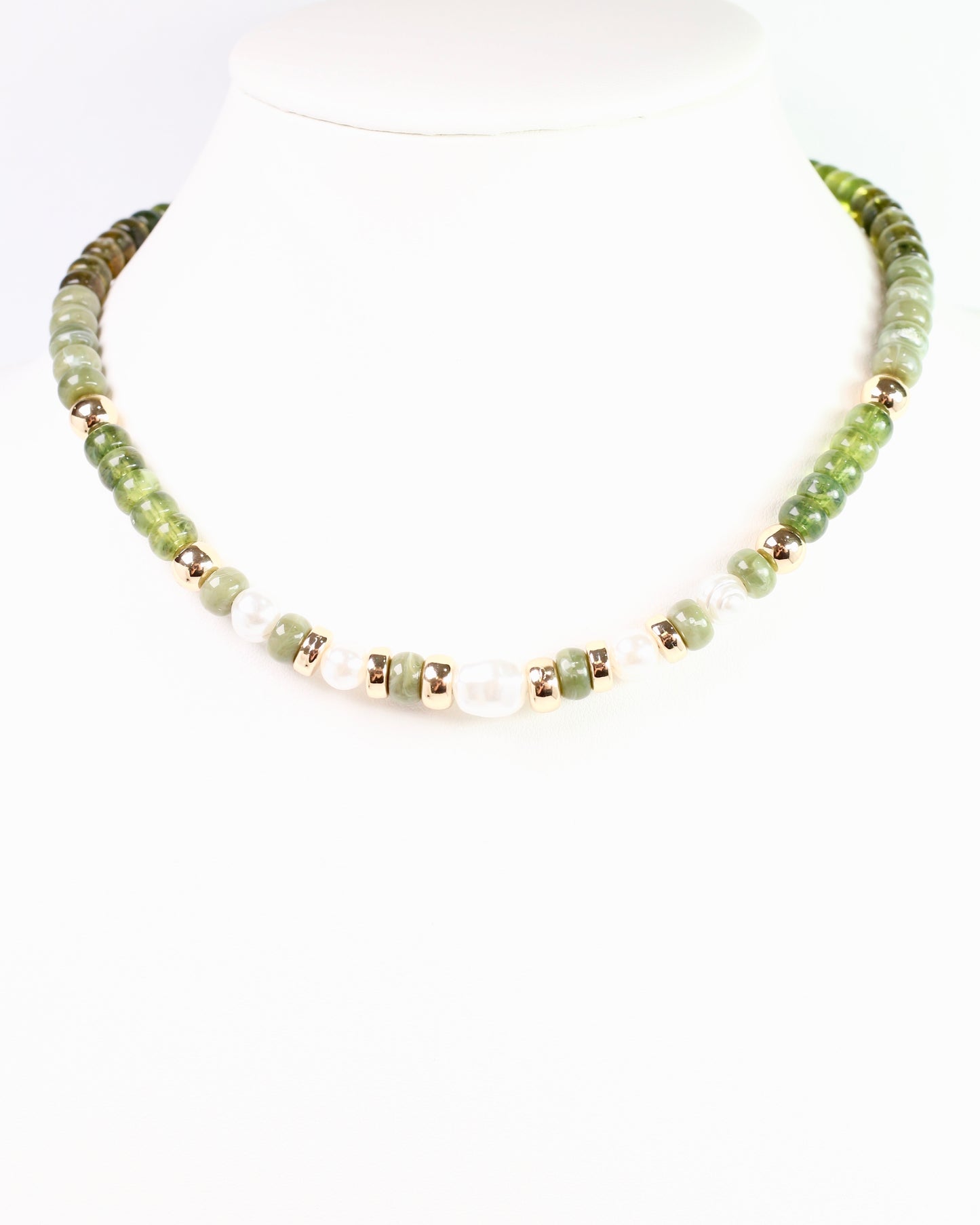 Bowie Bead and Pearl Necklace Olive