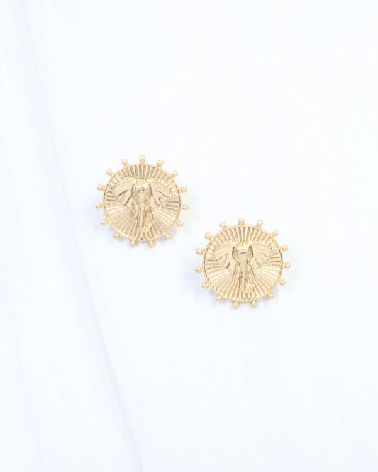 Carmen Coin Earring Elephant Worn Gold