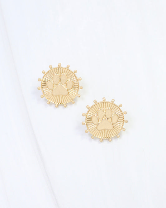Carmen Coin Earring Paw Print Worn Gold