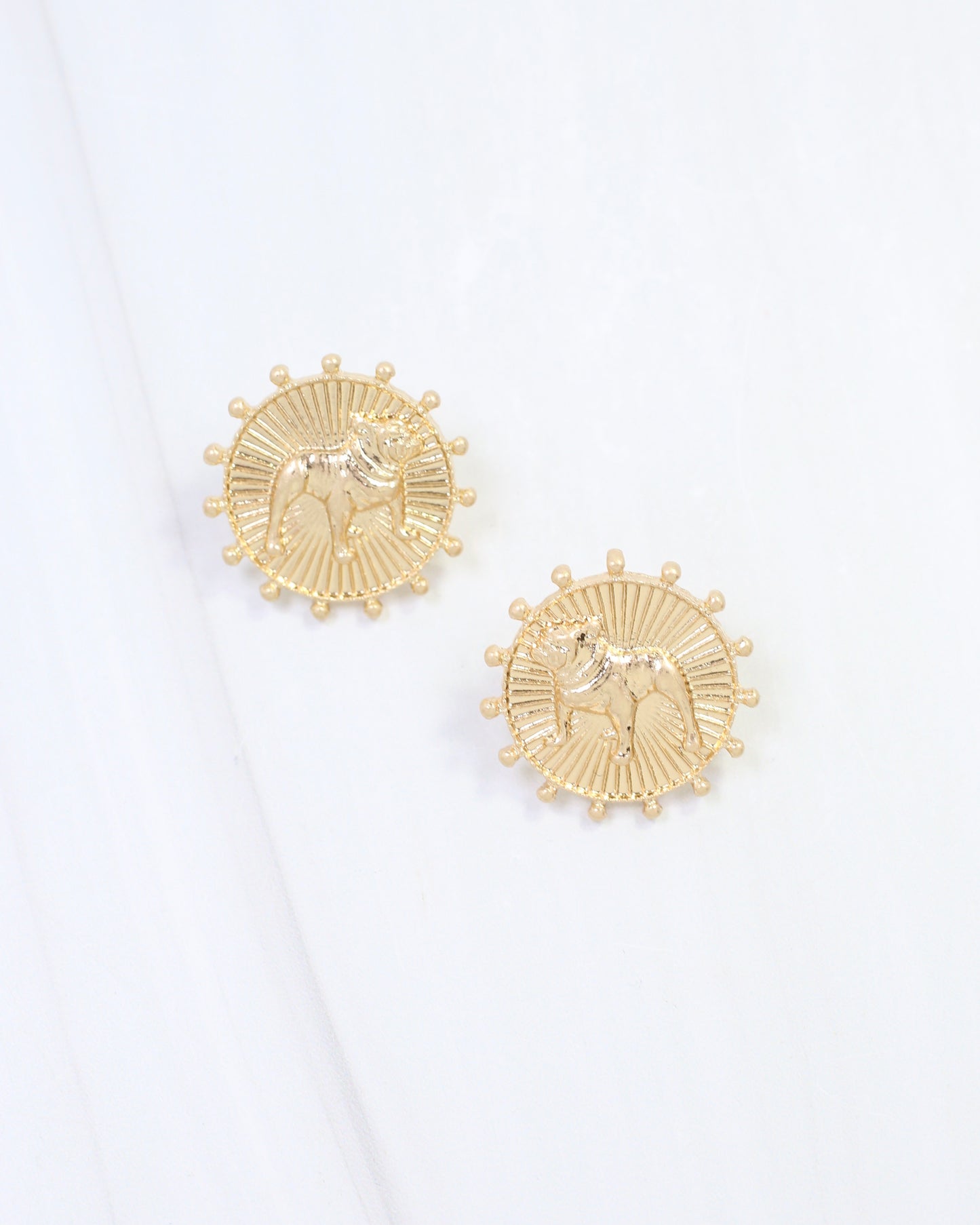 Carmen Coin Earring Standing Dog Worn Gold