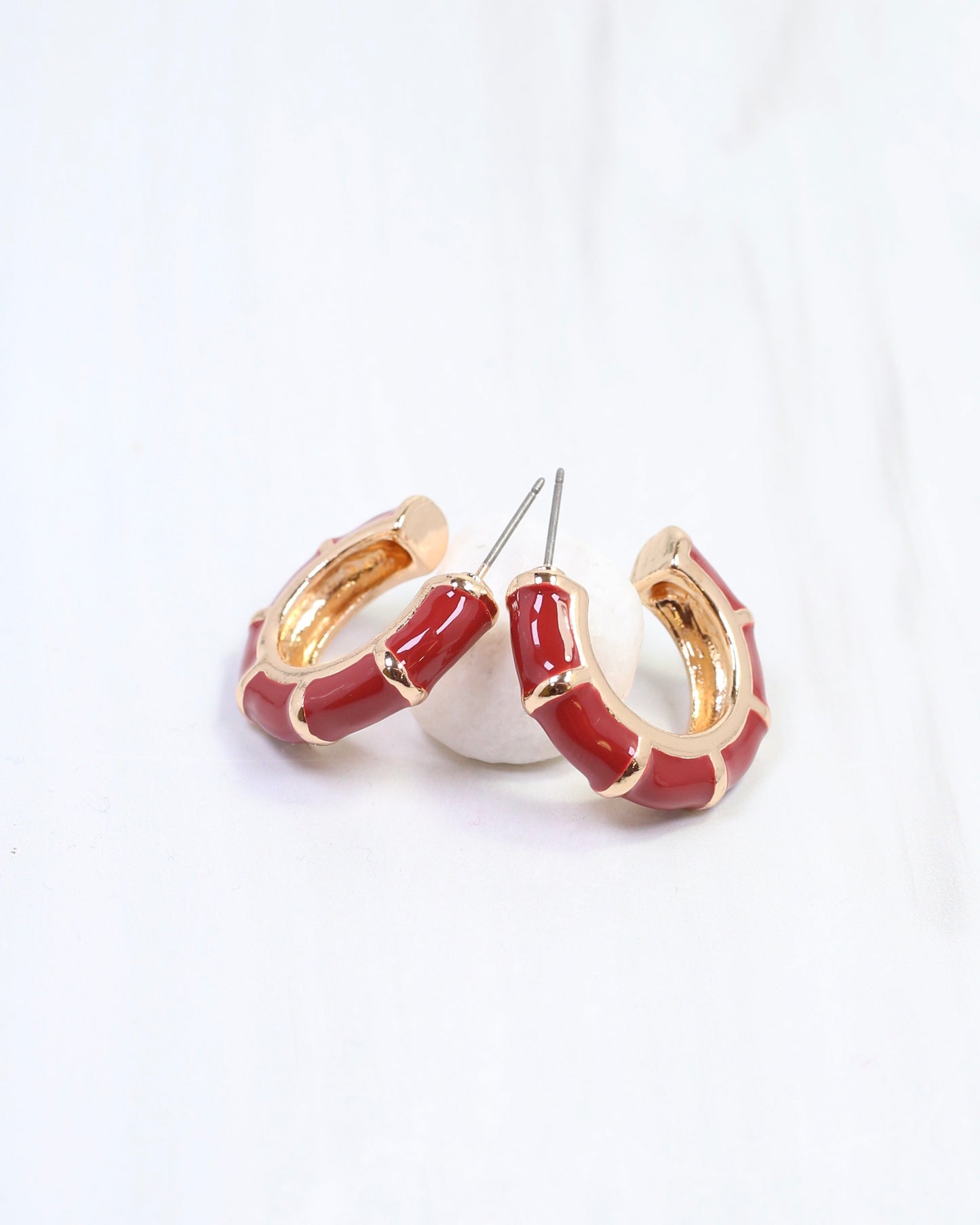 Britt Bamboo Enamel Hoop Earring Burgundy