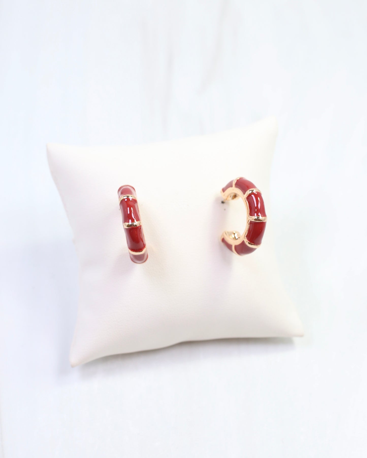 Britt Bamboo Enamel Hoop Earring Burgundy