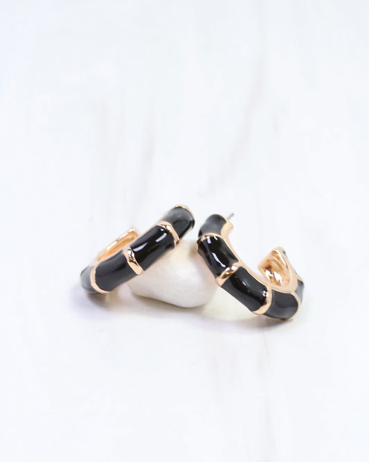 Britt Bamboo Enamel Hoop Earring Black