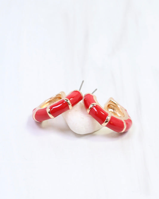 Britt Bamboo Enamel Hoop Earring Red