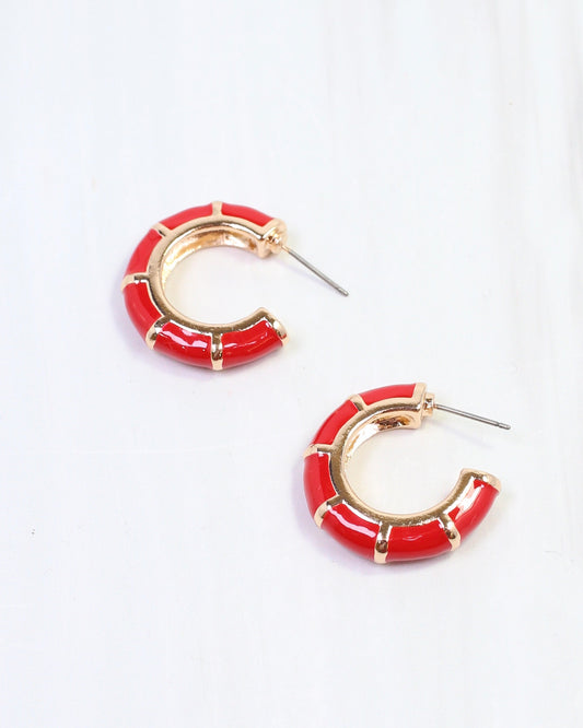 Britt Bamboo Enamel Hoop Earring Red