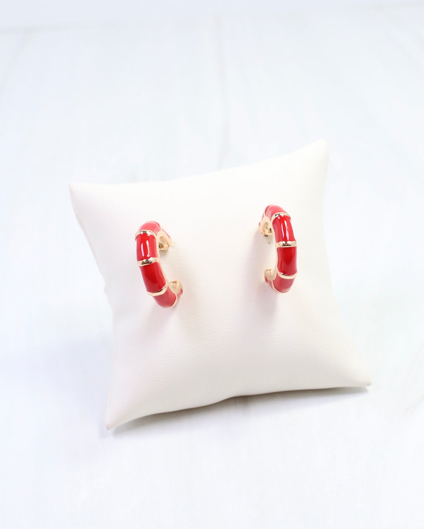 Britt Bamboo Enamel Hoop Earring Red