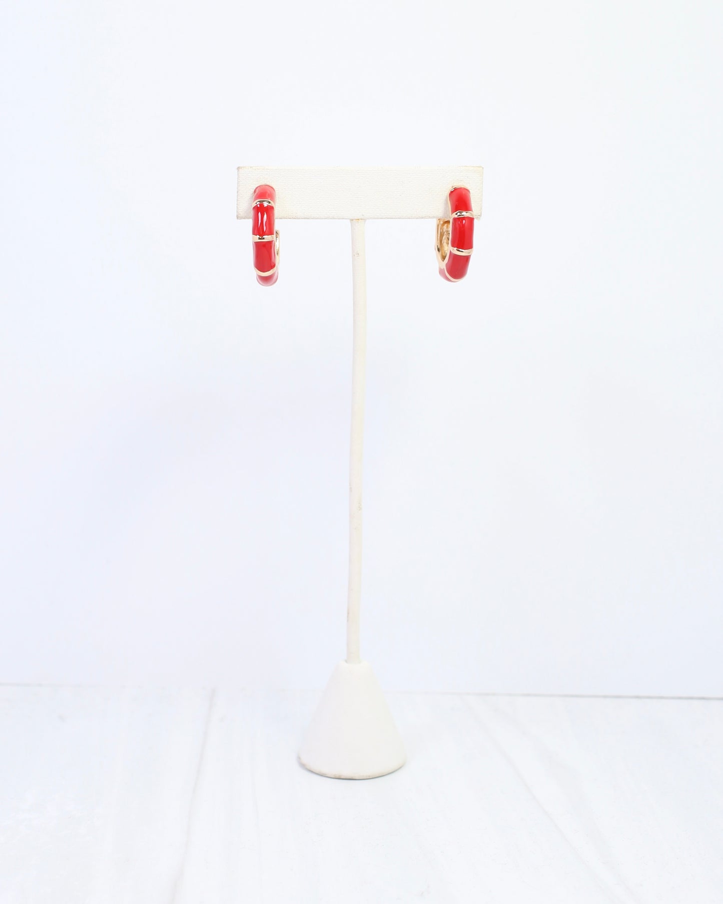 Britt Bamboo Enamel Hoop Earring Red