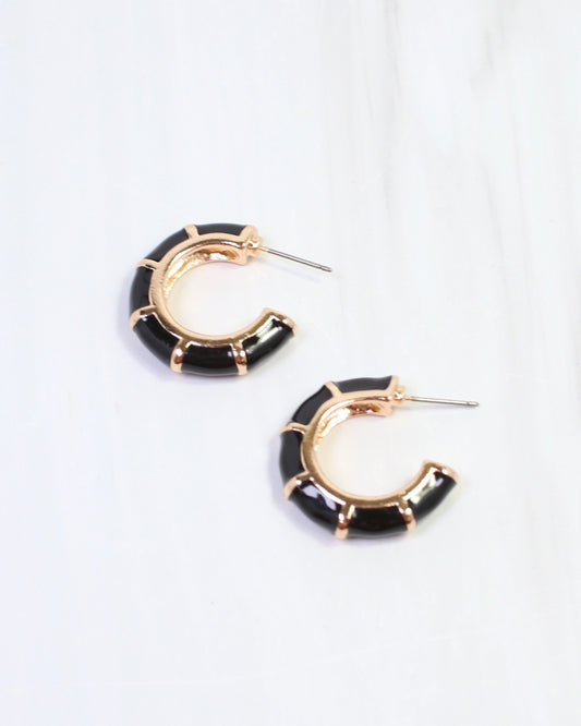 Britt Bamboo Enamel Hoop Earring Black