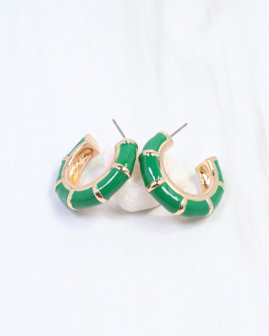 Britt Bamboo Enamel Hoop Earring Green