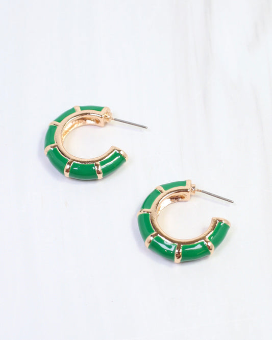 Britt Bamboo Enamel Hoop Earring Green