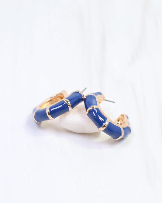 Britt Bamboo Enamel Hoop Earring Navy