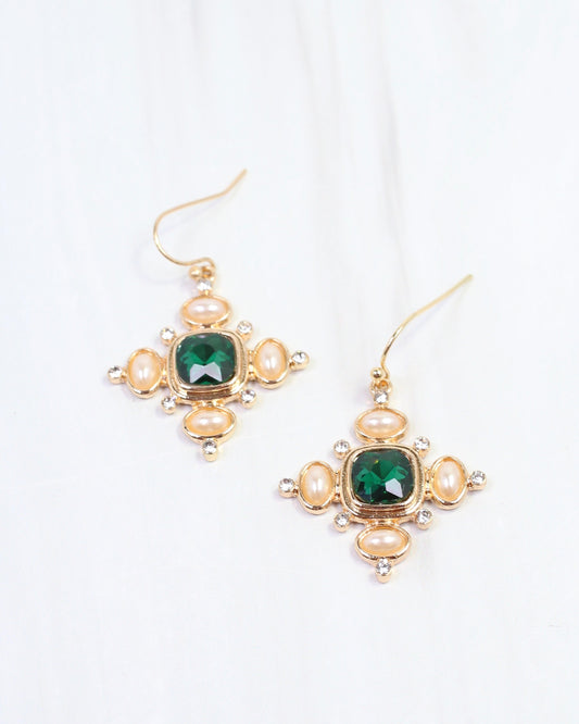 Conifer Crystal and Pearl Earring Green