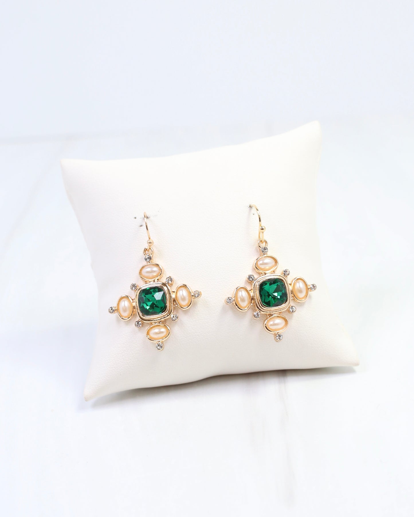 Conifer Crystal and Pearl Earring Green