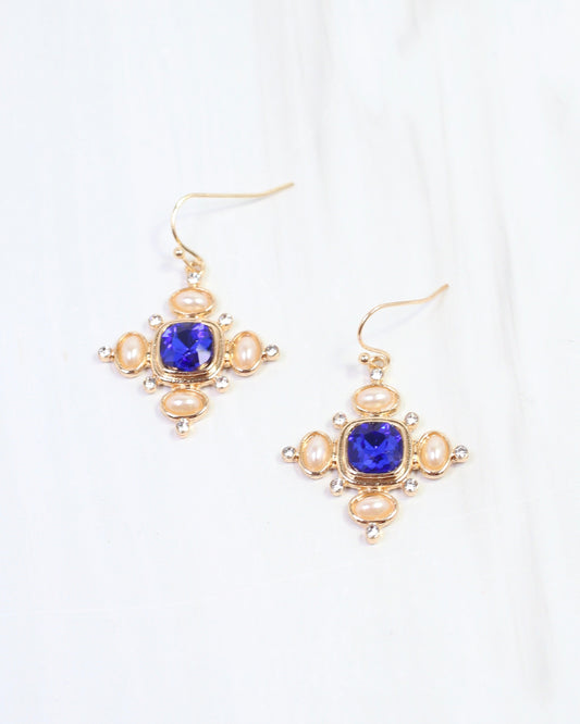 Conifer Crystal and Pearl Earring Blue