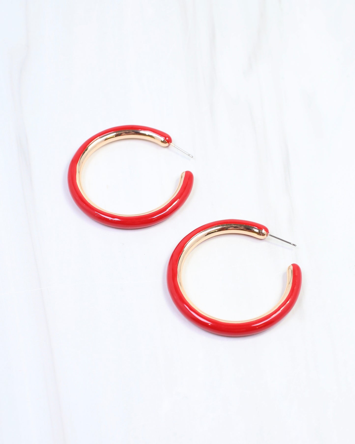 Larson Enamel Hoop Earring Red