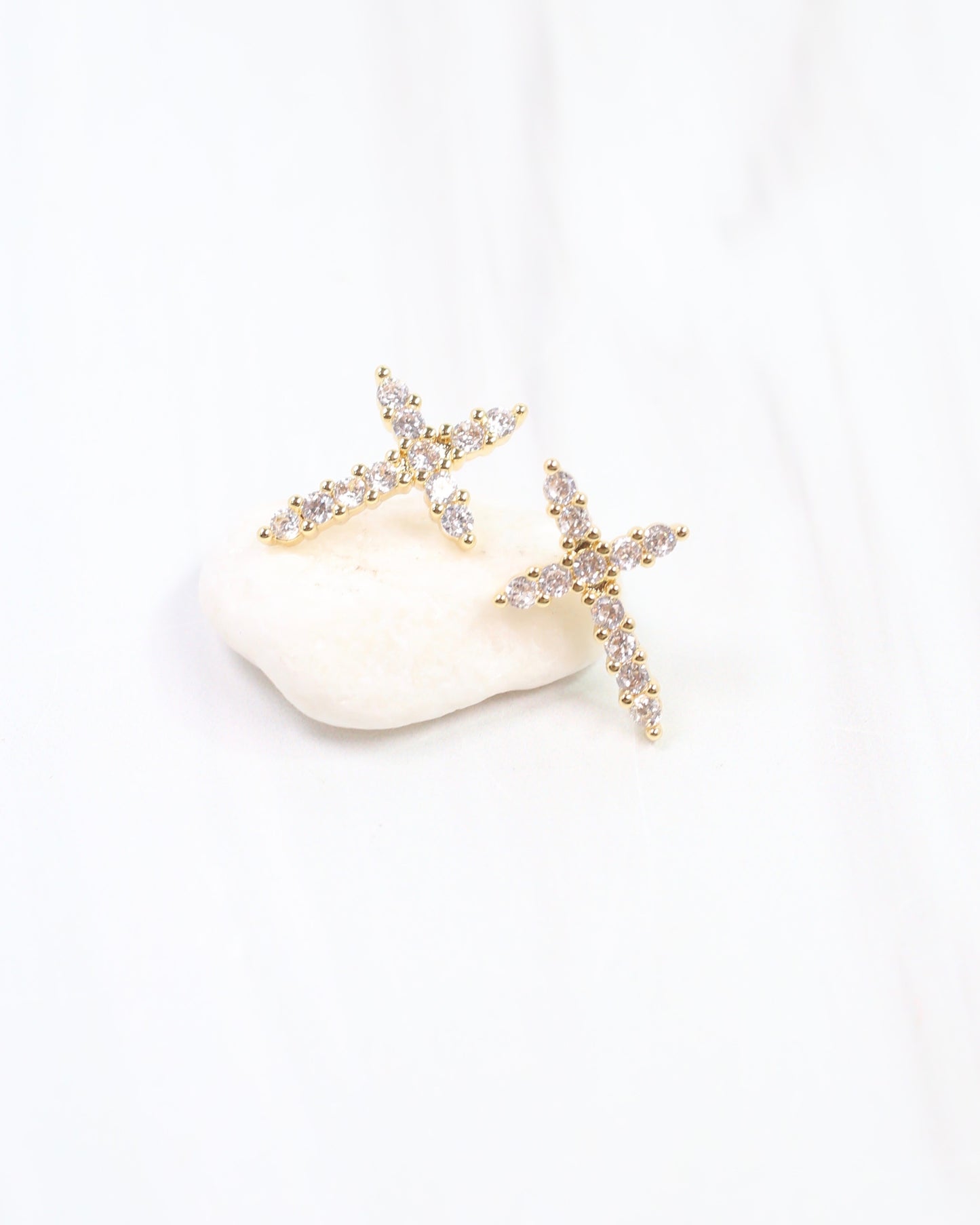 Florence CZ Cross Earring Gold