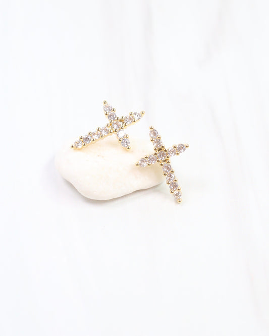 Florence CZ Cross Earring Gold