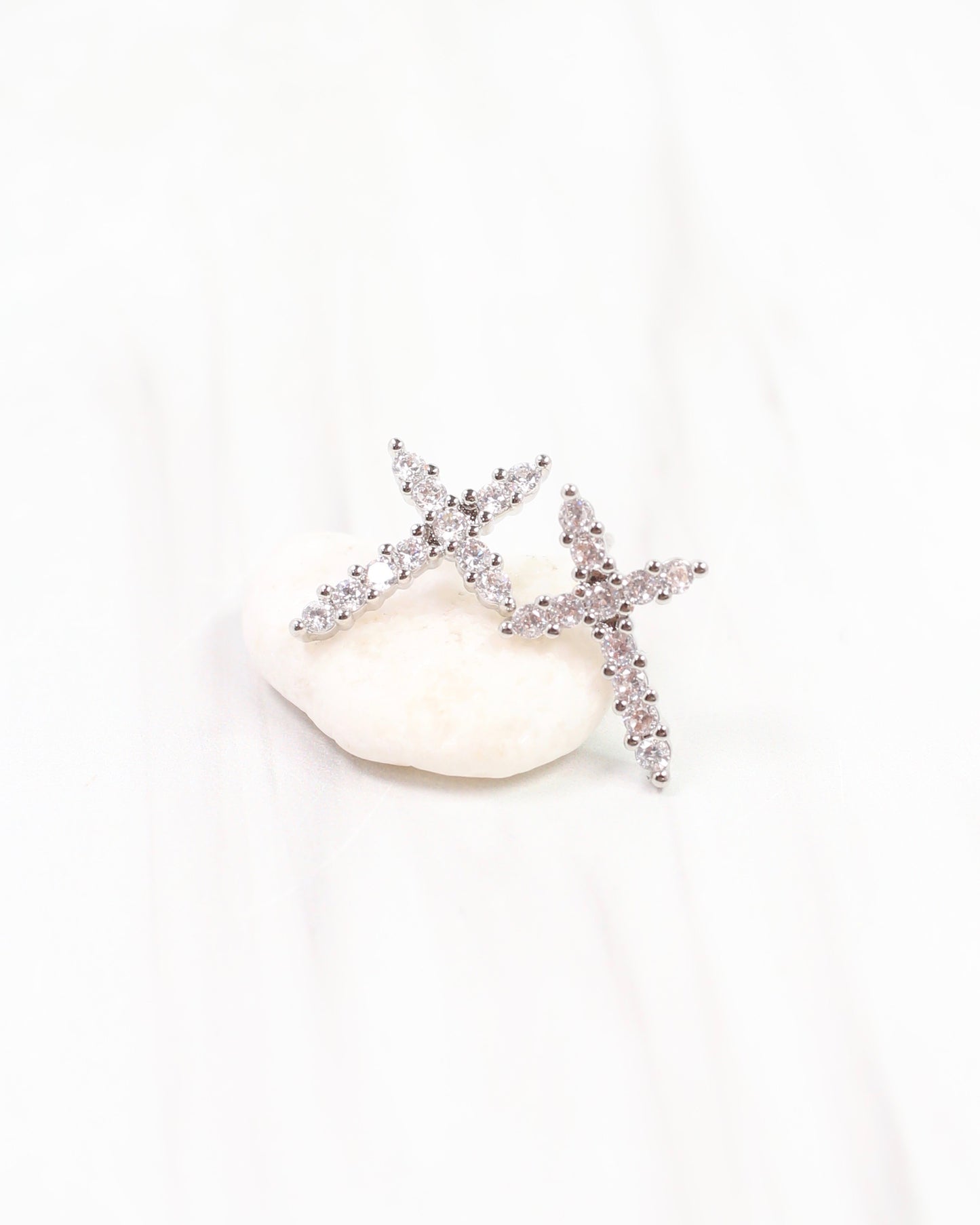 Florence CZ Cross Earring Silver
